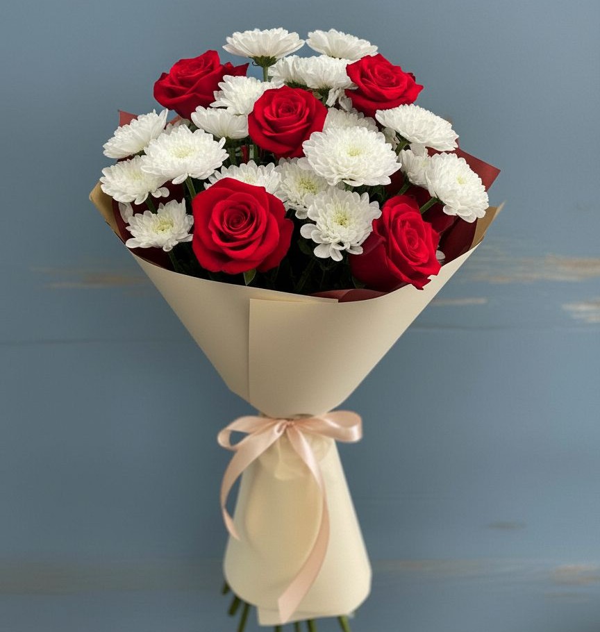 Букет цветов из: Розы и Хризантемы в Журавской