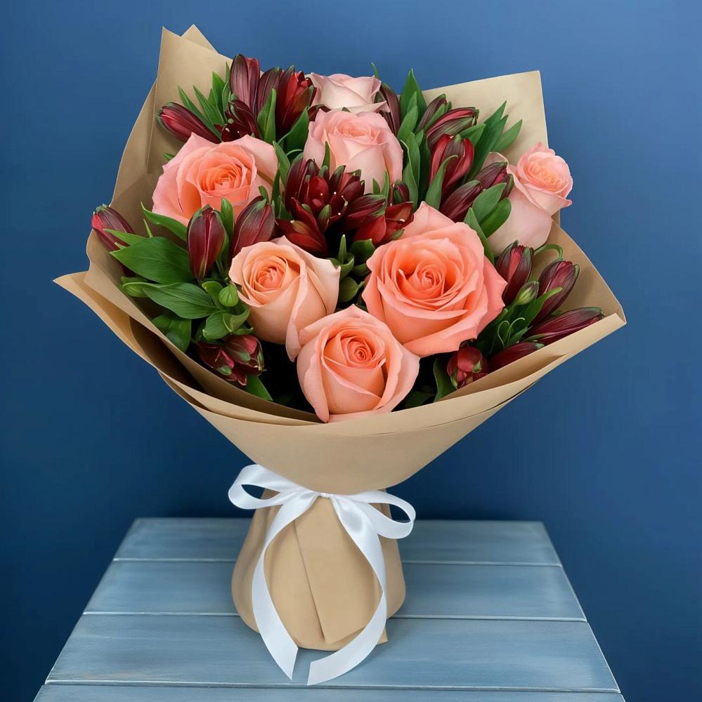 Букет цветов из: Розы и Альстромерии в Журавской