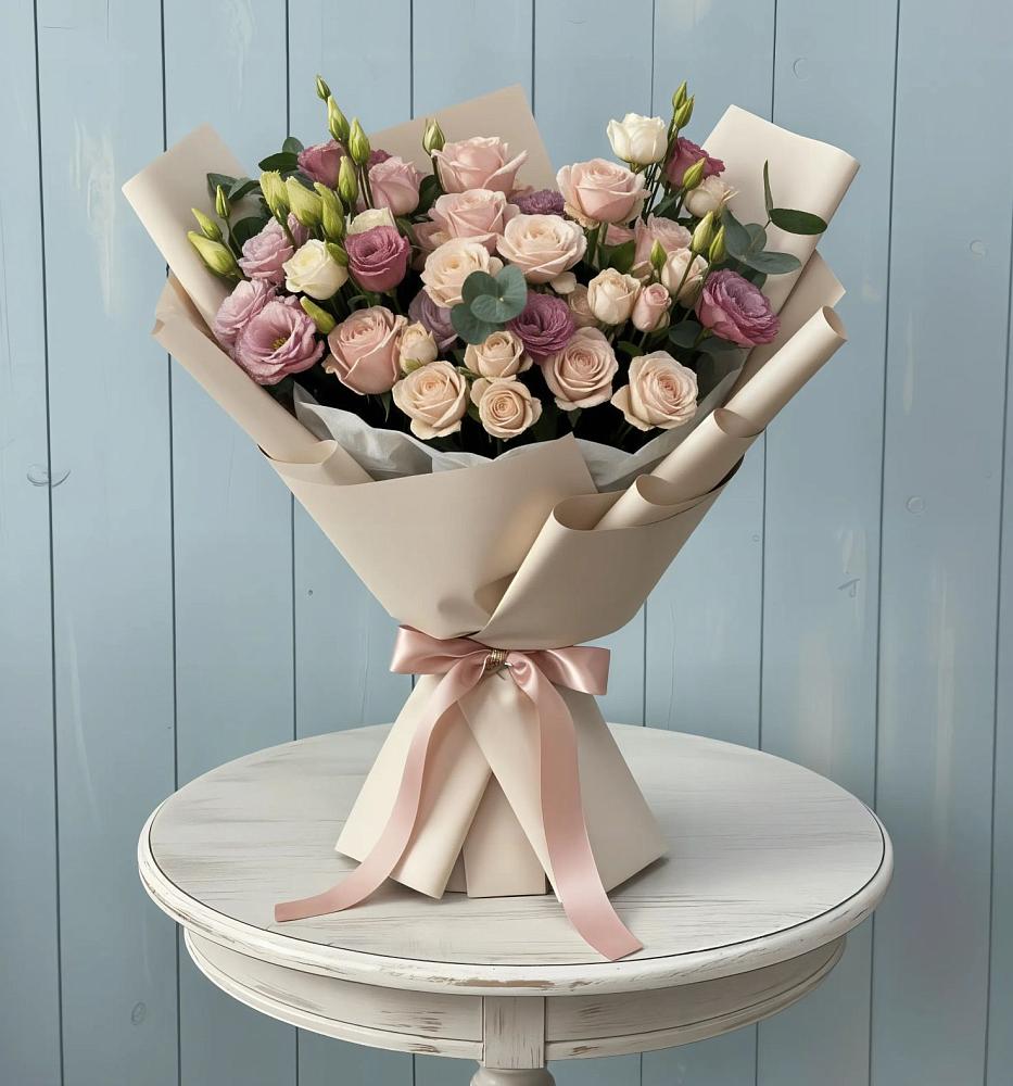 Букет цветов из: Розы и Лизиантусы в Журавской