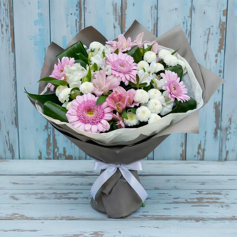 Букет цветов из: Герберы, Альстромерии и Хризантемы в Журавской
