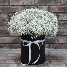 Цветочная композиция из Гипсофила в шляпной коробке в Журавской